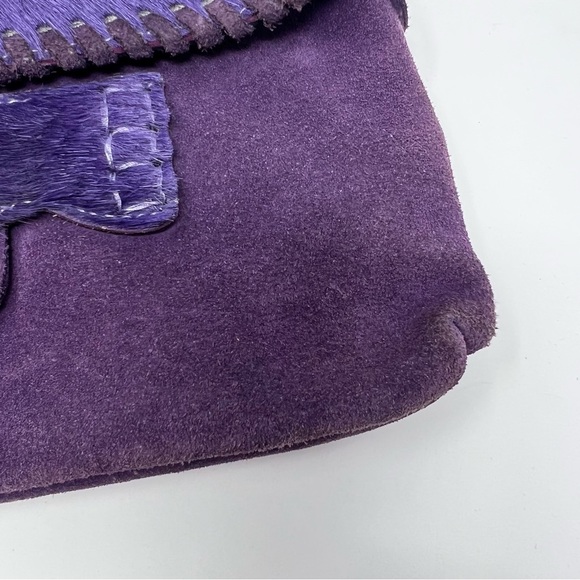 Zara Purple Cowgirl Style Real Suede Leather Baguette Small Shoulder Handbag Y2K - Picture 3 of 8